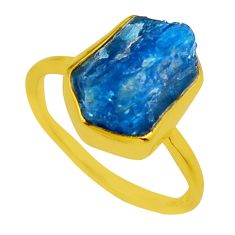 925 silver 5.76cts solitaire natural blue apatite rough gold ring size 7 y36662