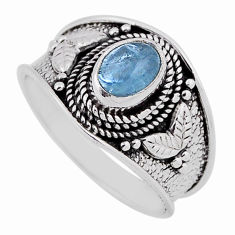 925 silver 1.40cts solitaire natural blue aquamarine oval ring size 7.5 n37611