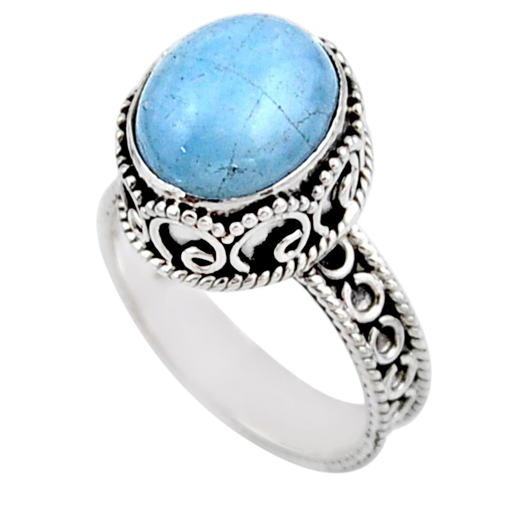 925 silver 5.30cts solitaire natural blue aquamarine oval ring size 8.5 r51853