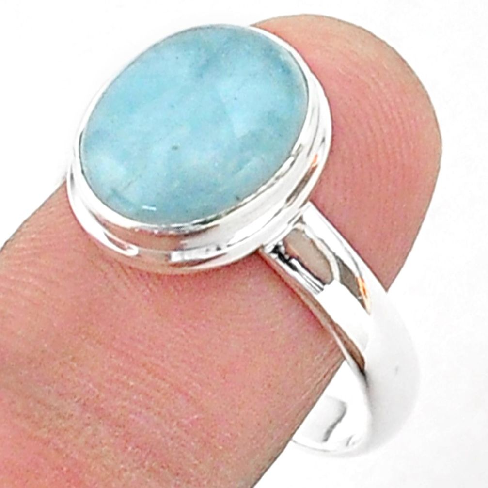 925 silver 5.36cts solitaire natural blue aquamarine oval ring size 10 t38313