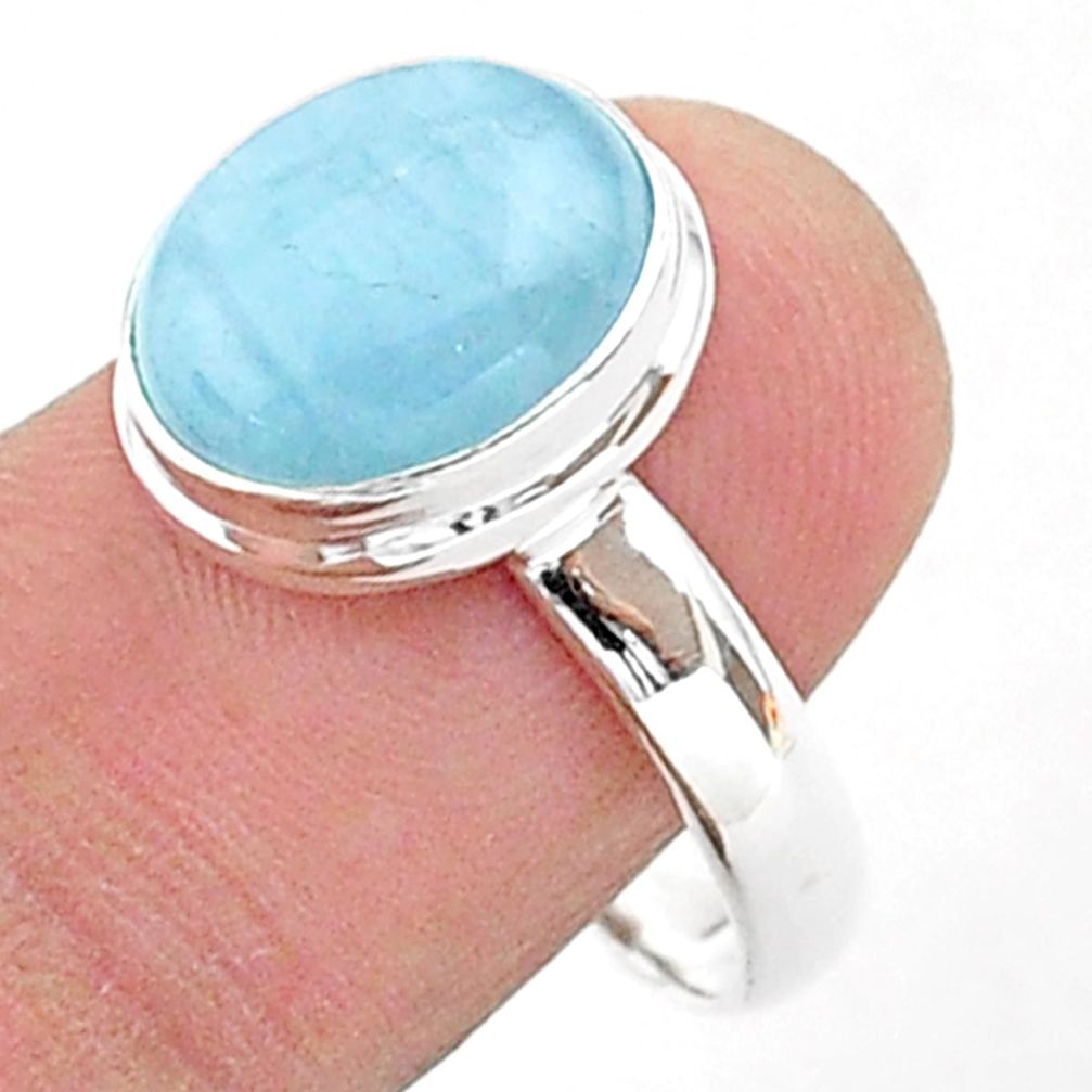 925 silver 4.93cts solitaire natural blue aquamarine oval ring size 9.5 t38304