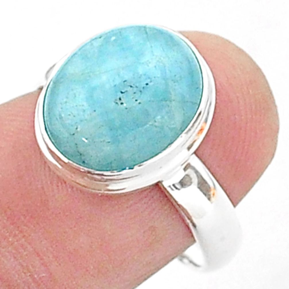 925 silver 4.93cts solitaire natural blue aquamarine oval ring size 7.5 t38308