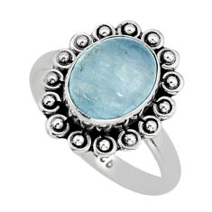 925 silver 4.82cts solitaire natural blue aquamarine oval ring size 8.5 y78142
