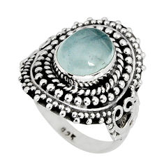 925 silver 4.01cts solitaire natural blue aquamarine oval ring size 7.5 y80038