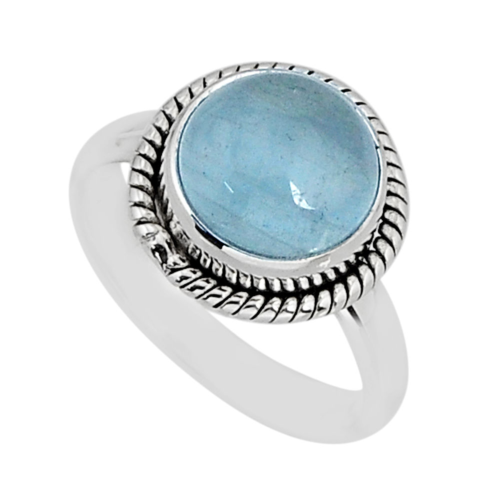 925 silver 4.40cts solitaire natural blue aquamarine round ring size 5.5 y76678