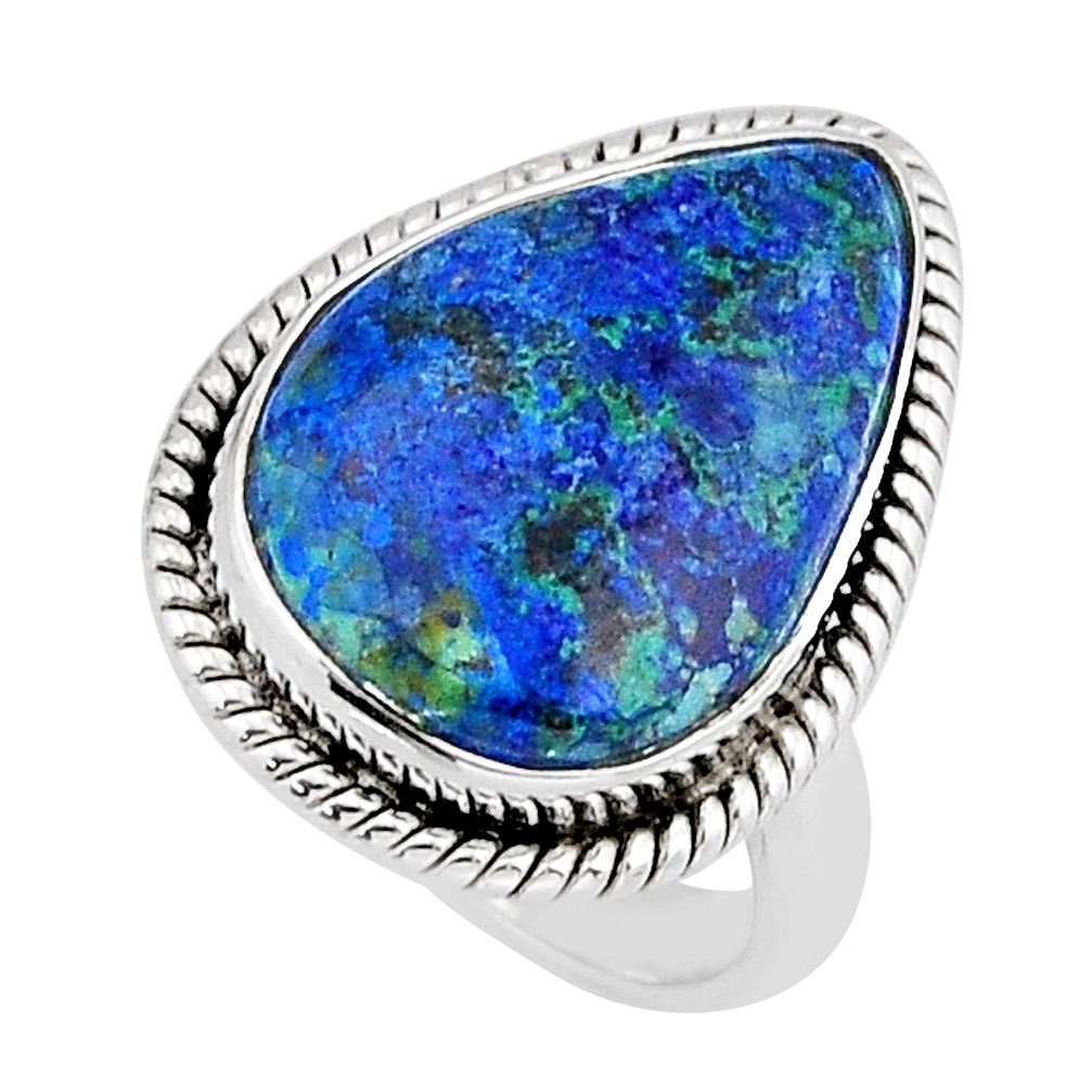 925 silver 12.43cts solitaire natural blue azurite malachite ring size 6 y66457