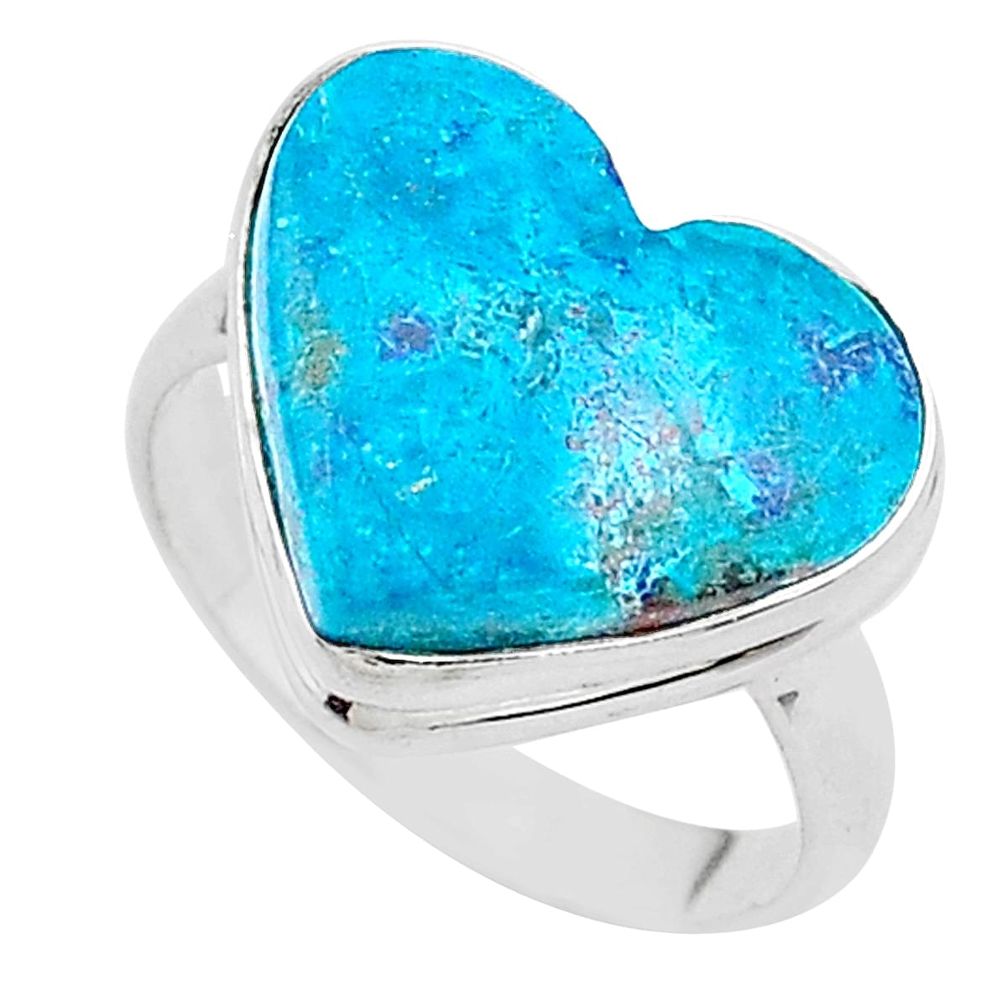 925 silver 15.39cts solitaire natural blue chrysocolla heart ring size 10 t17903