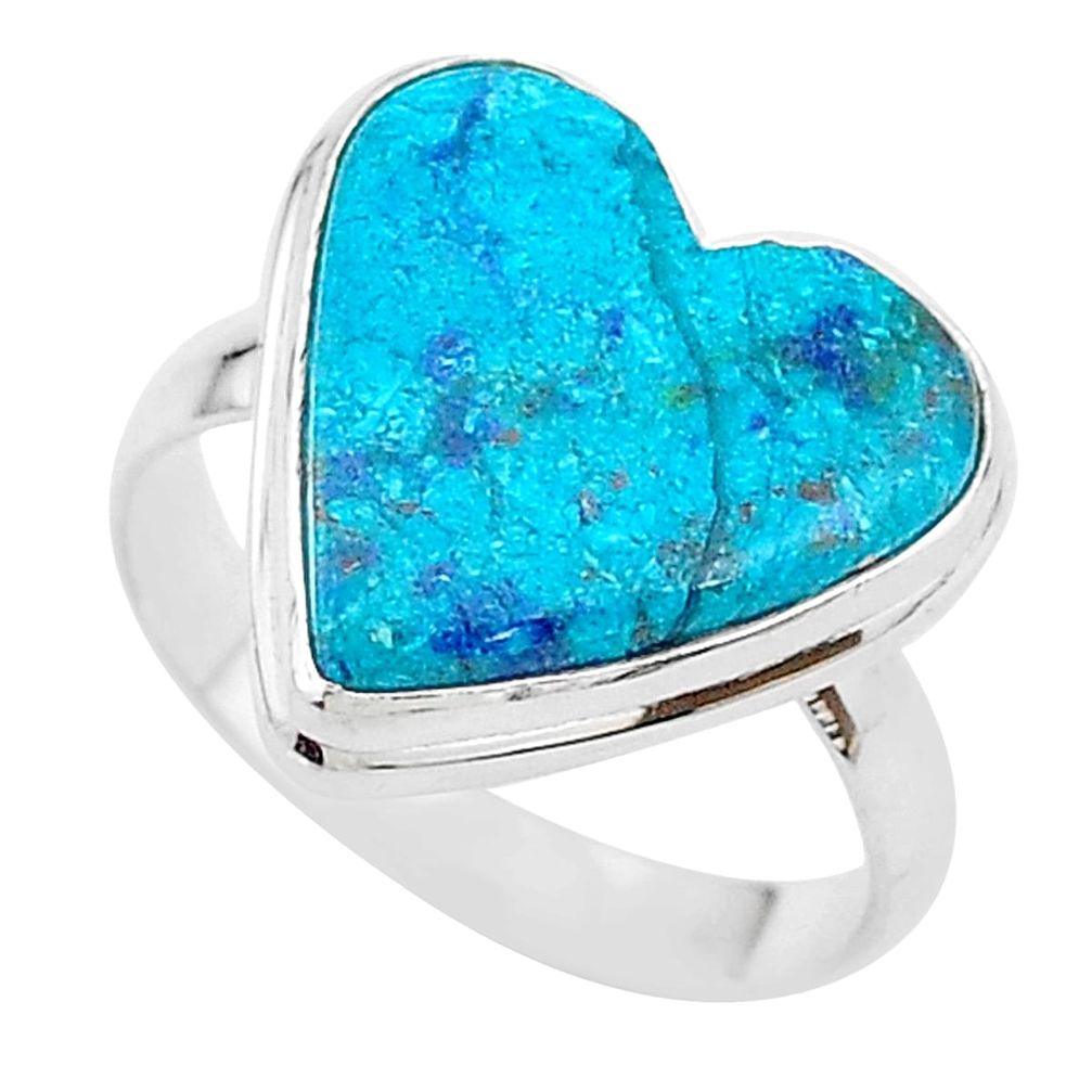 925 silver 15.34cts solitaire natural blue chrysocolla heart ring size 11 t17915