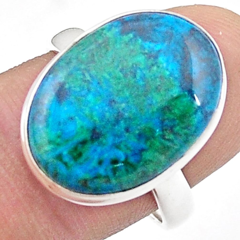 925 silver 12.17cts solitaire natural blue chrysocolla oval ring size 8 u47610