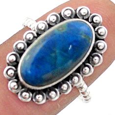 925 silver 5.45cts solitaire natural blue chrysocolla oval ring size 8.5 t67983