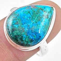 925 silver 13.40cts solitaire natural blue chrysocolla pear ring size 9 u47616