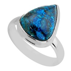 925 silver 6.62cts solitaire natural blue chrysocolla pear ring size 8.5 y79456