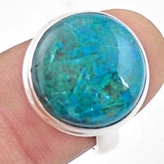 925 silver 13.29cts solitaire natural blue chrysocolla round ring size 7 u47620