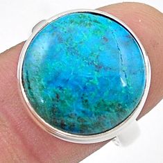 925 silver 12.25cts solitaire natural blue chrysocolla round ring size 8 u47603