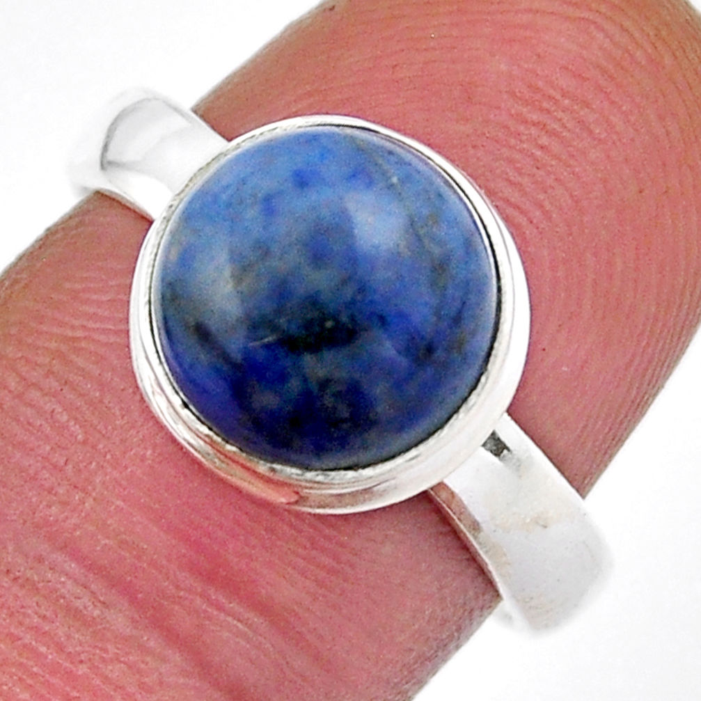 925 silver 5.38cts solitaire natural blue dumortierite round ring size 8 y33092