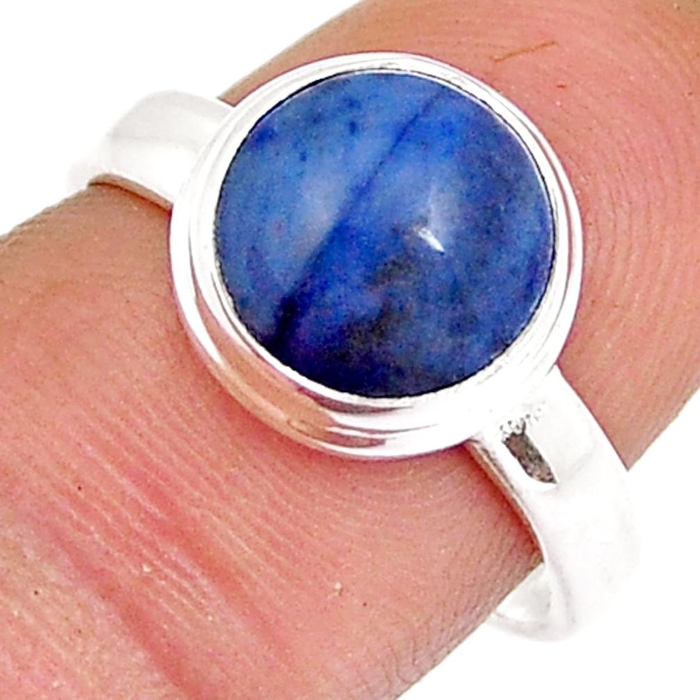 925 silver 4.82cts solitaire natural blue dumortierite round ring size 7.5 y4242