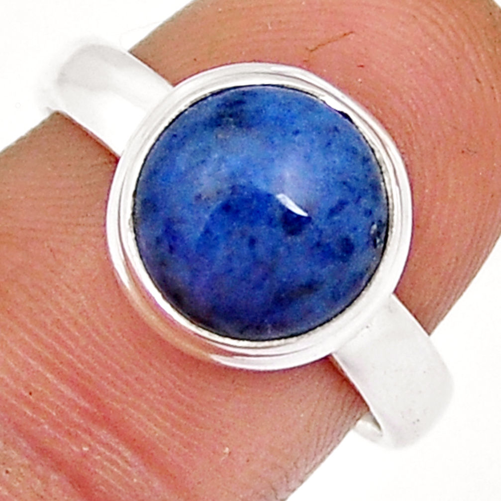 925 silver 5.29cts solitaire natural blue dumortierite round ring size 7.5 y4245