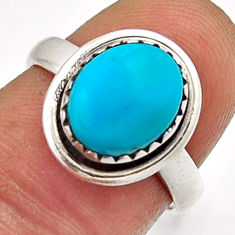 925 silver 3.86cts solitaire natural blue  turquoise ring size 6.5 n19560