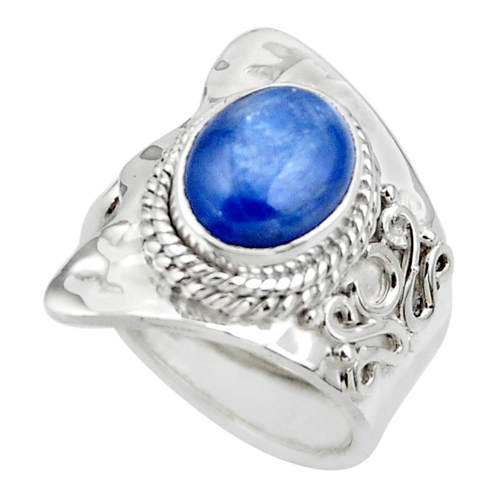 925 silver 4.40cts solitaire natural blue kyanite adjustable ring size 6 r49594