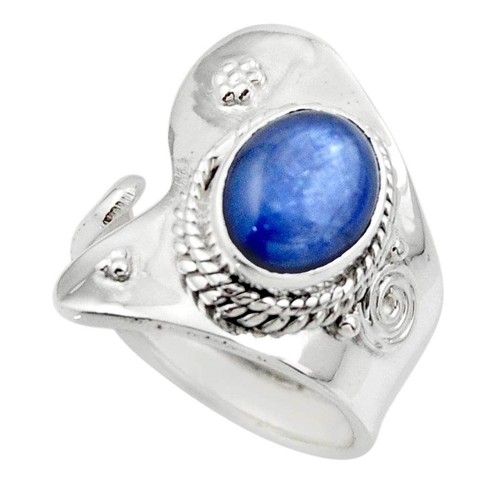 925 silver 4.40cts solitaire natural blue kyanite adjustable ring size 7 r49599