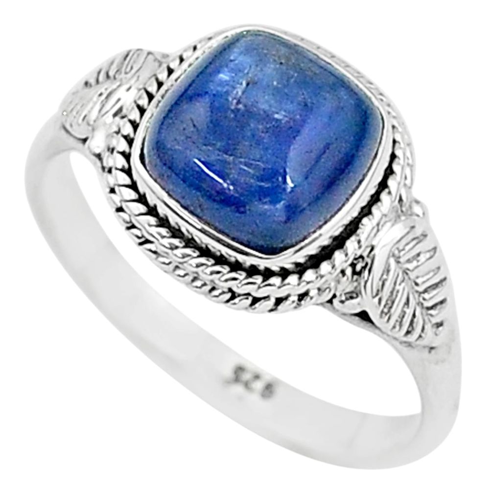 925 silver 3.08cts solitaire natural blue kyanite cushion ring size 7 t6065