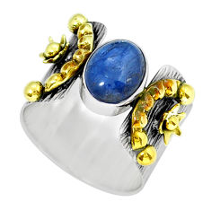 925 silver 4.66cts solitaire natural blue kyanite oval gold ring size 7.5 y16578