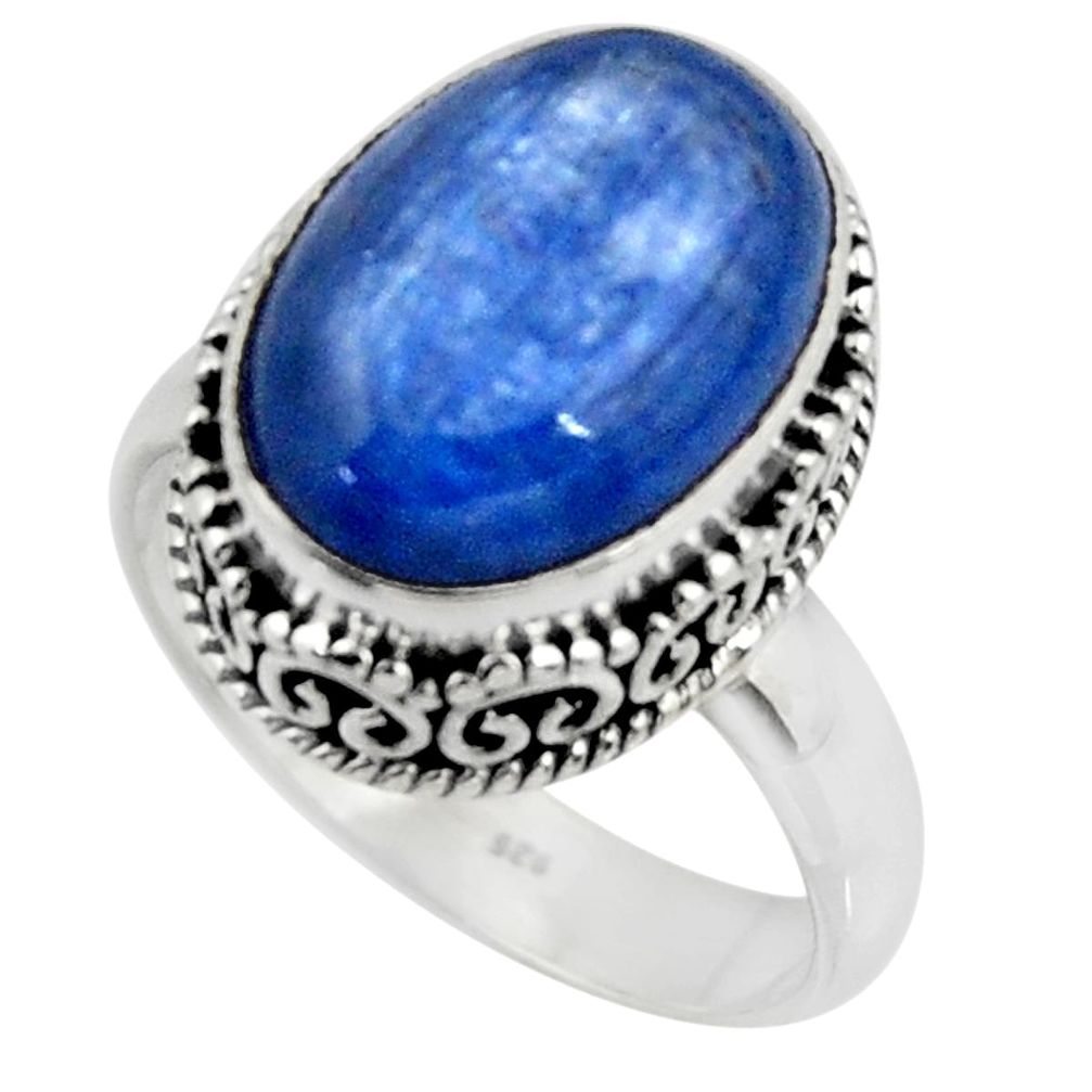 925 silver 6.80cts solitaire natural blue kyanite oval shape ring size 7 r51192