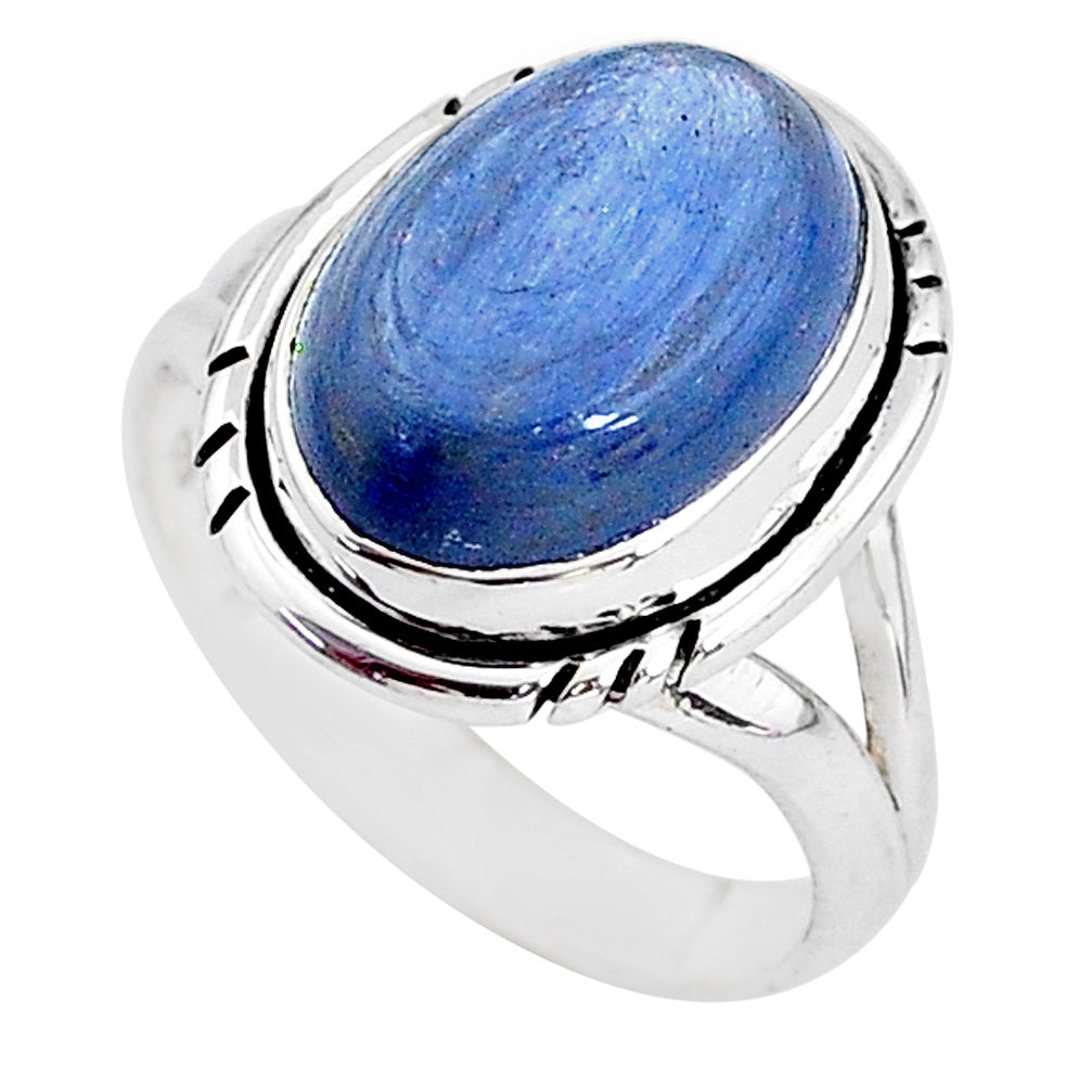 925 silver 6.04cts solitaire natural blue kyanite oval shape ring size 7 t2447