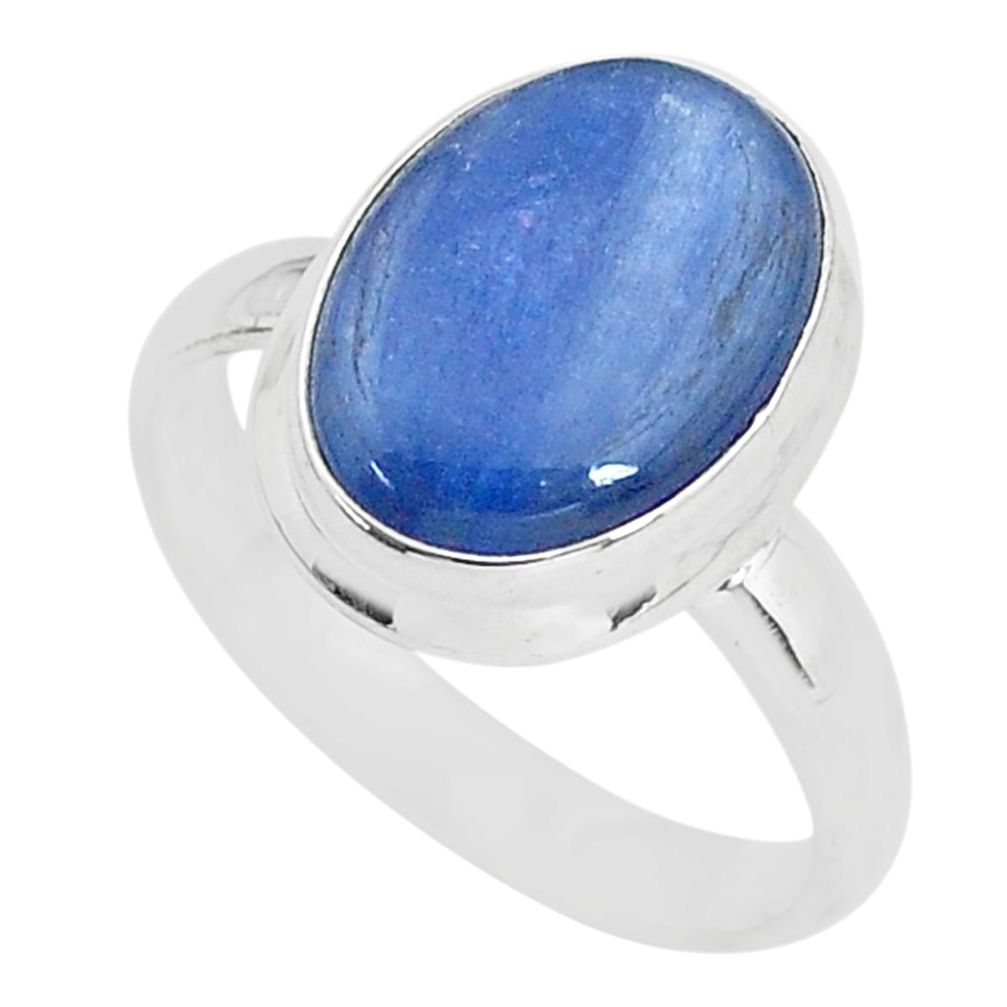 925 silver 7.29cts solitaire natural blue kyanite oval shape ring size 8.5 t2403