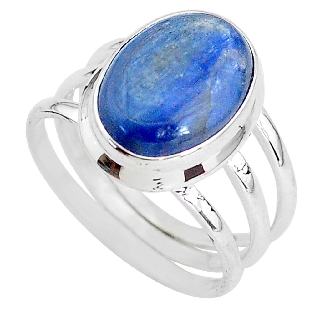 925 silver 6.58cts solitaire natural blue kyanite oval shape ring size 7.5 t2454