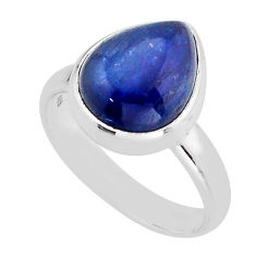 925 silver 5.05cts solitaire natural blue kyanite pear ring size 7.5 y64719