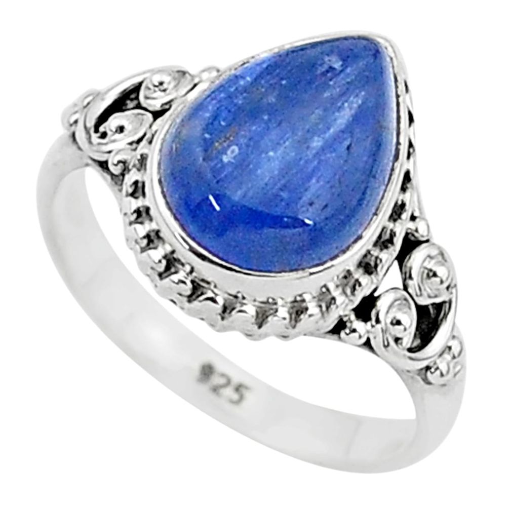 925 silver 2.43cts solitaire natural blue kyanite pear shape ring size 5 t6069