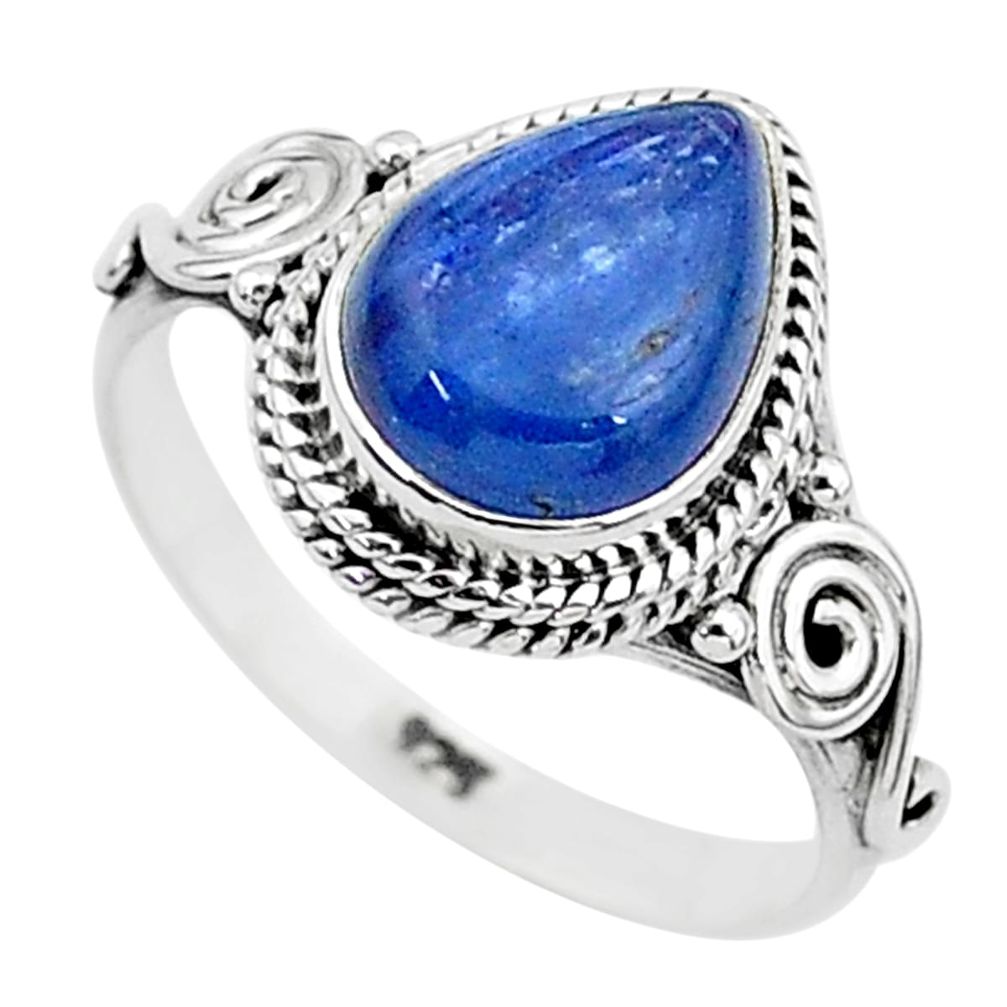 925 silver 2.68cts solitaire natural blue kyanite pear shape ring size 7 t6074