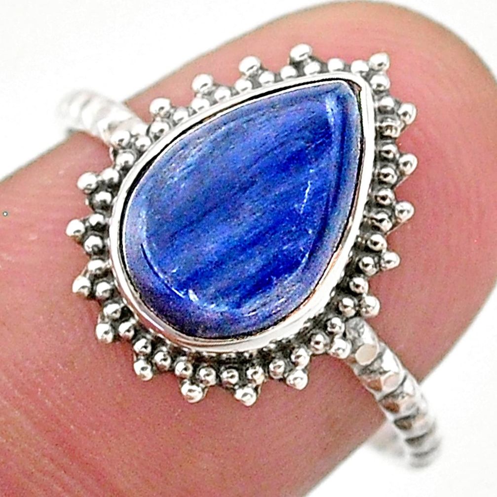 925 silver 4.29cts solitaire natural blue kyanite pear shape ring size 8 t25307