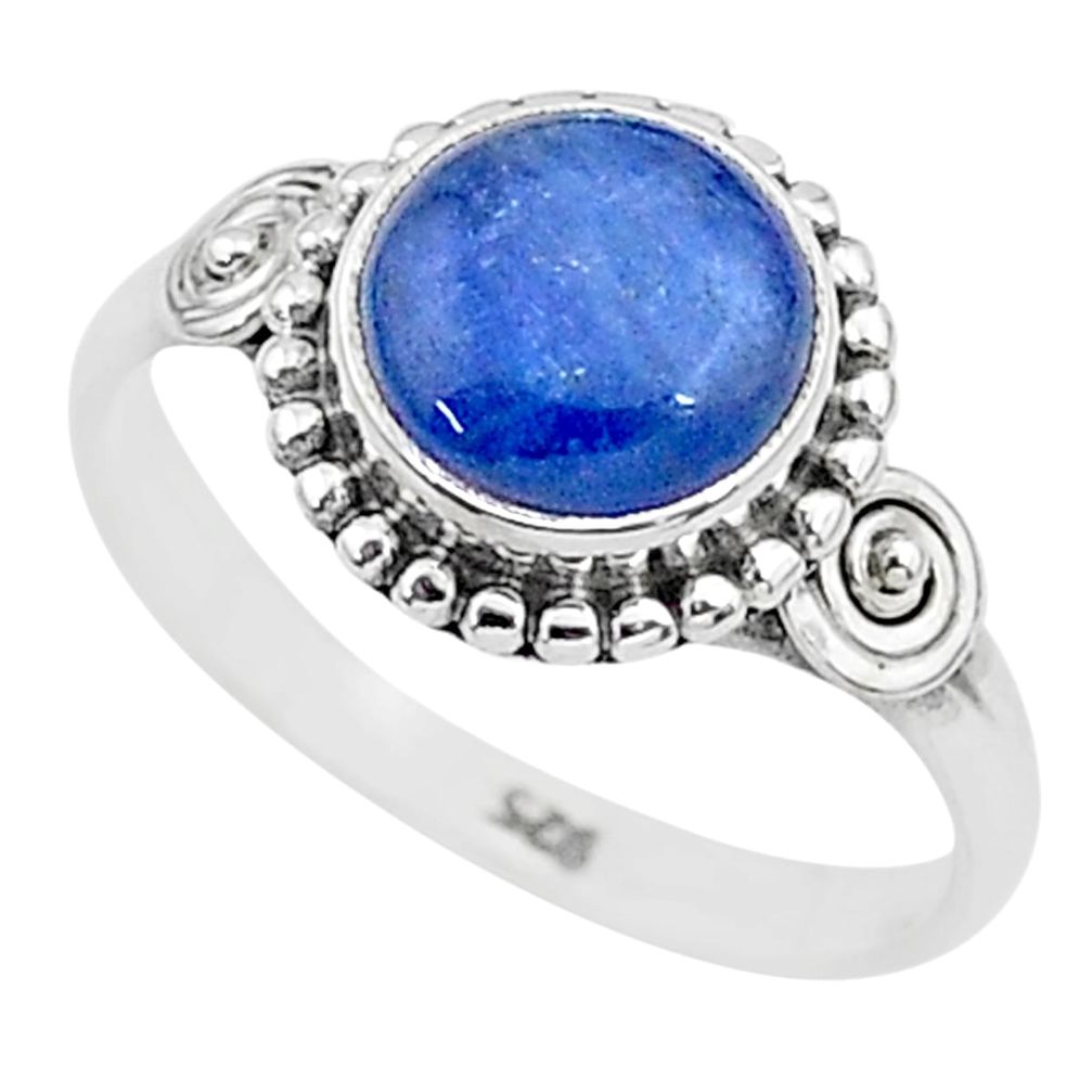 925 silver 3.17cts solitaire natural blue kyanite round shape ring size 7 t6098