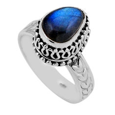 925 silver 2.17cts solitaire natural blue labradorite fancy ring size 6.5 n43333