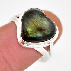925 silver 6.29cts solitaire natural blue labradorite heart ring size 7.5 y64240
