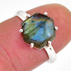 925 silver 5.34cts solitaire natural blue labradorite hexagon ring size 7 y72630
