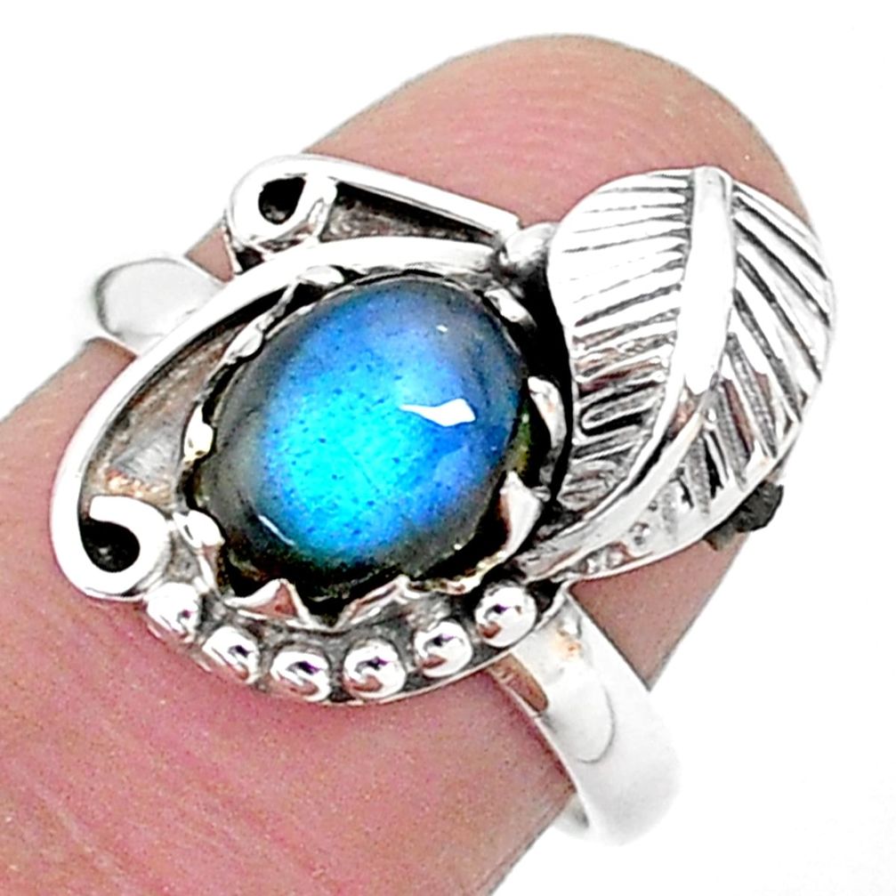 925 silver 3.18cts solitaire natural blue labradorite leaf ring size 7 t6390