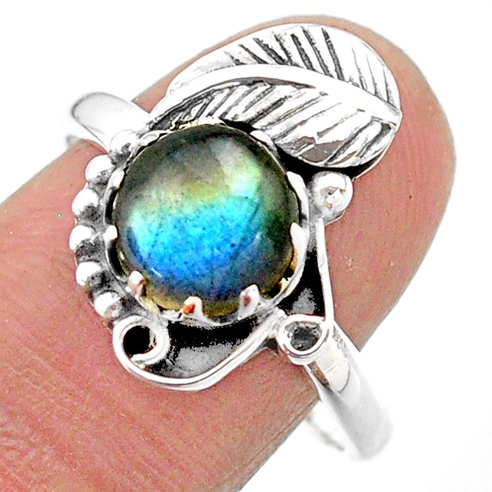 925 silver 3.28cts solitaire natural blue labradorite leaf ring size 9 t25172