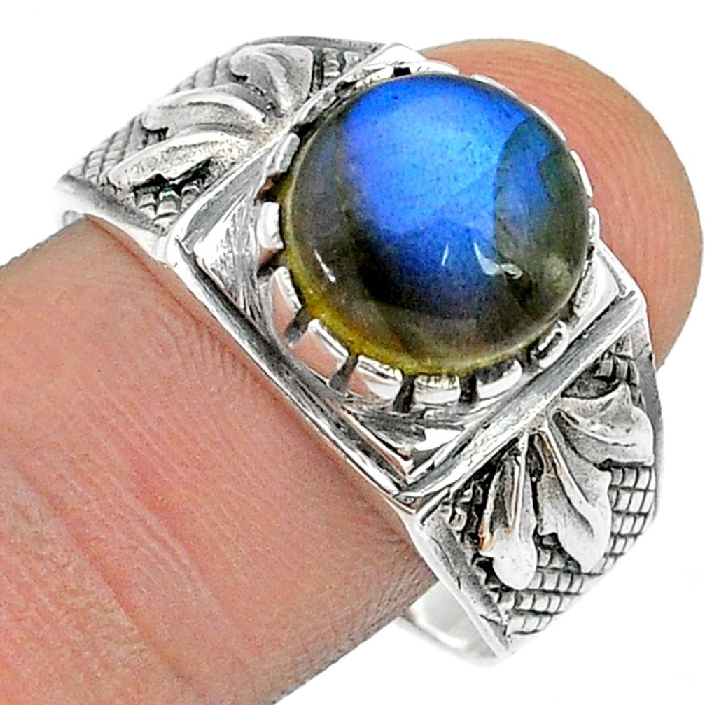 925 silver 5.33cts solitaire natural blue labradorite mens ring size 11 u71955