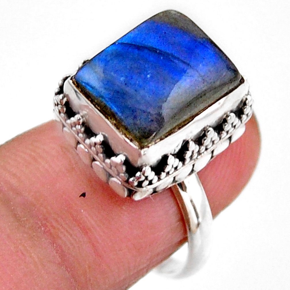 925 silver 5.12cts solitaire natural blue labradorite octagan ring size 6 r51544