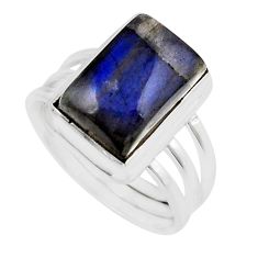 925 silver 5.33cts solitaire natural blue labradorite octagan ring size 6 y47040