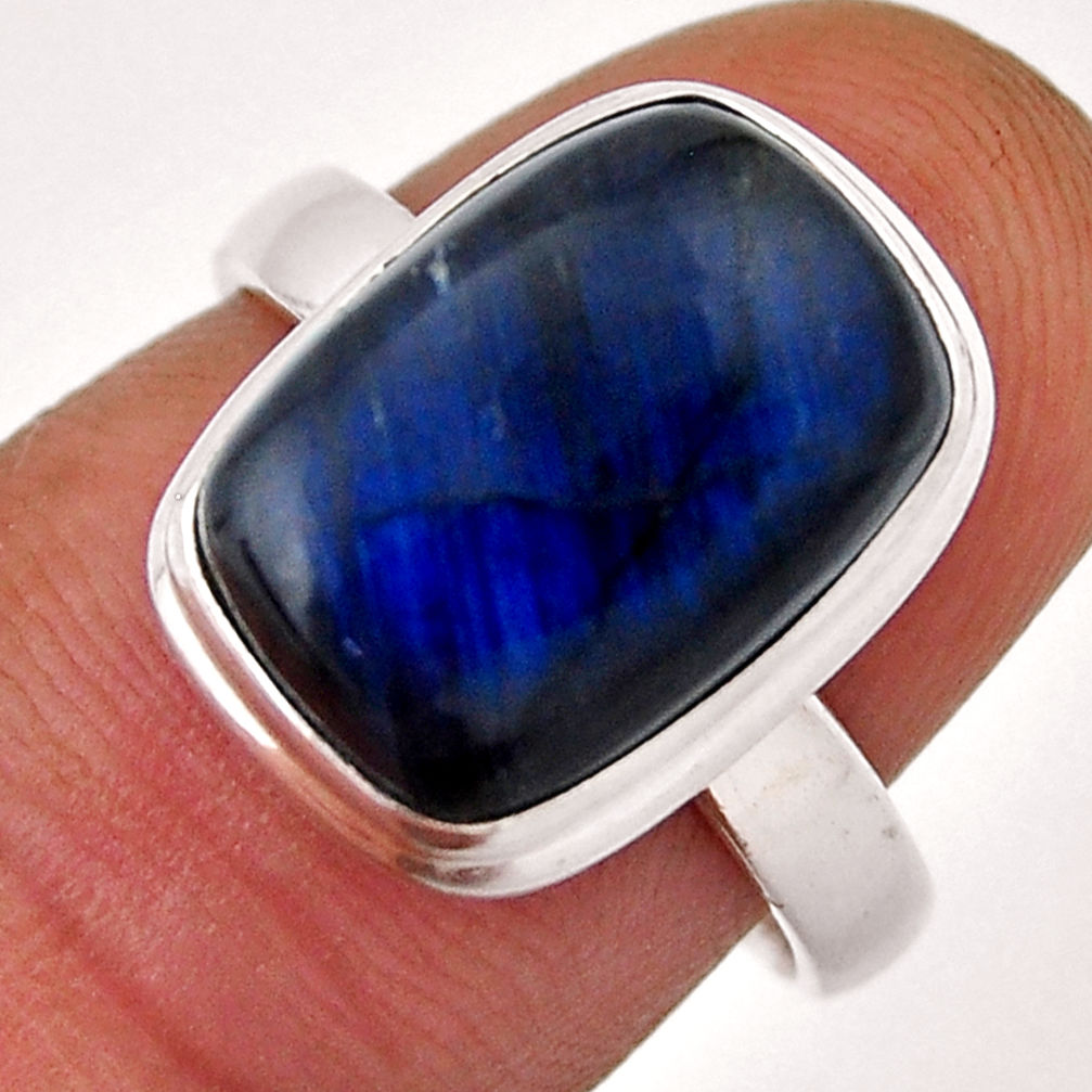 925 silver 6.52cts solitaire natural blue labradorite octagan ring size 7 n41400