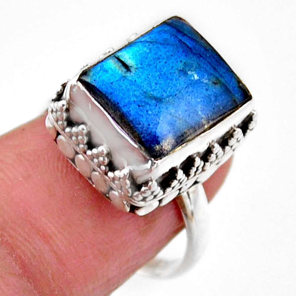 925 silver 5.30cts solitaire natural blue labradorite octagan ring size 7 r51530