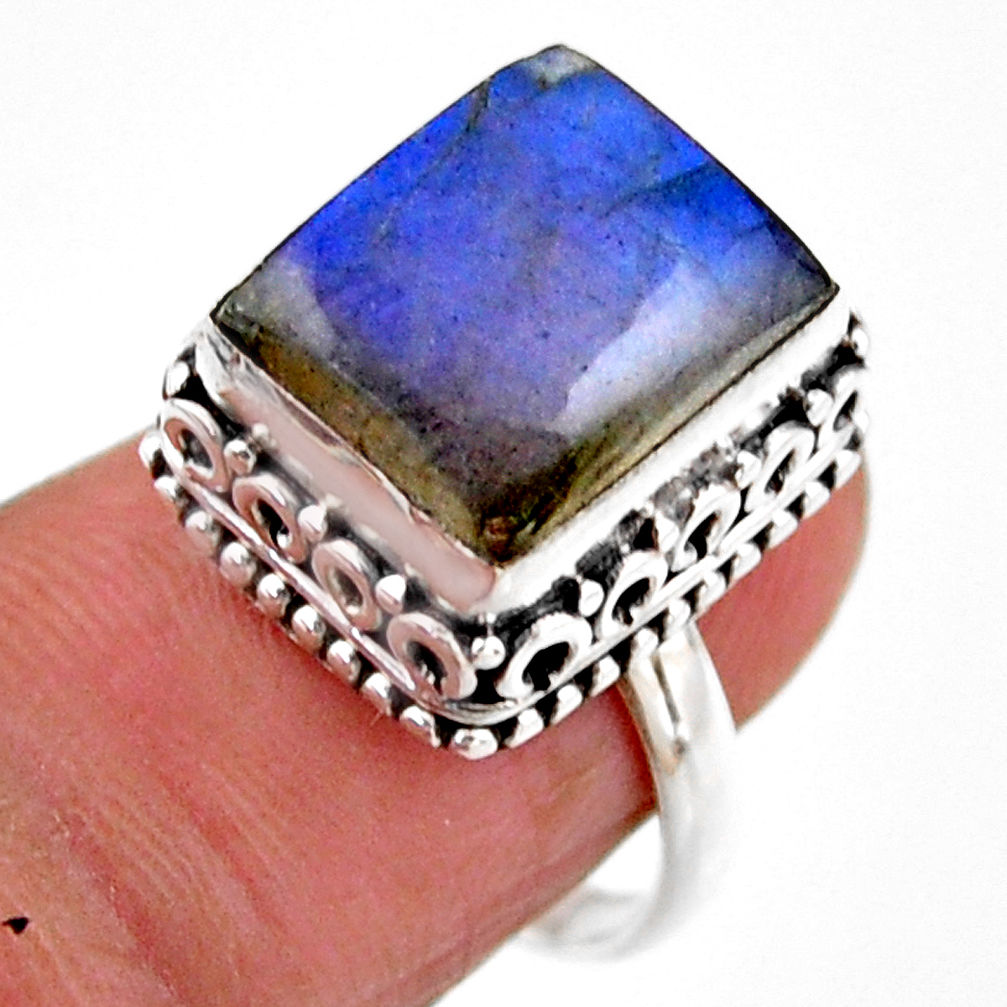 925 silver 4.82cts solitaire natural blue labradorite octagan ring size 7 r51556