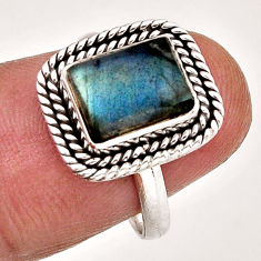 925 silver 3.30cts solitaire natural blue labradorite octagan ring size 7 y81775