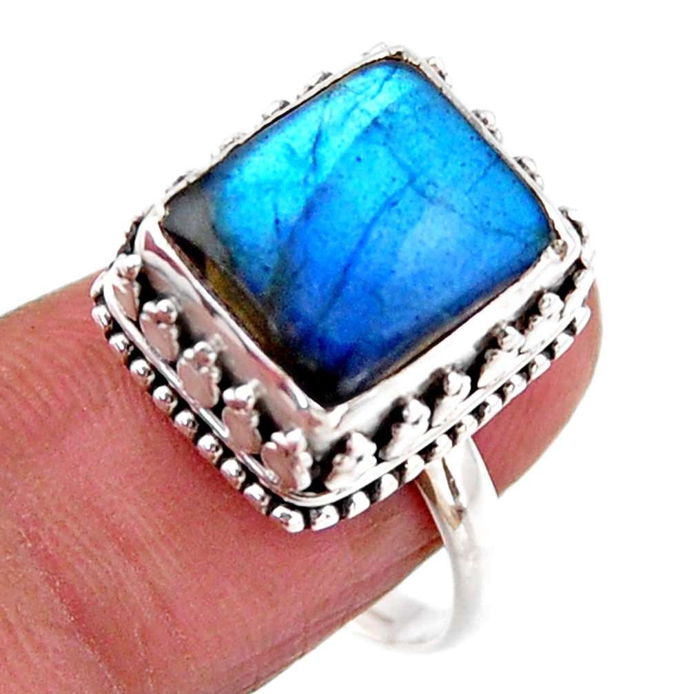 925 silver 5.01cts solitaire natural blue labradorite octagan ring size 8 r51535