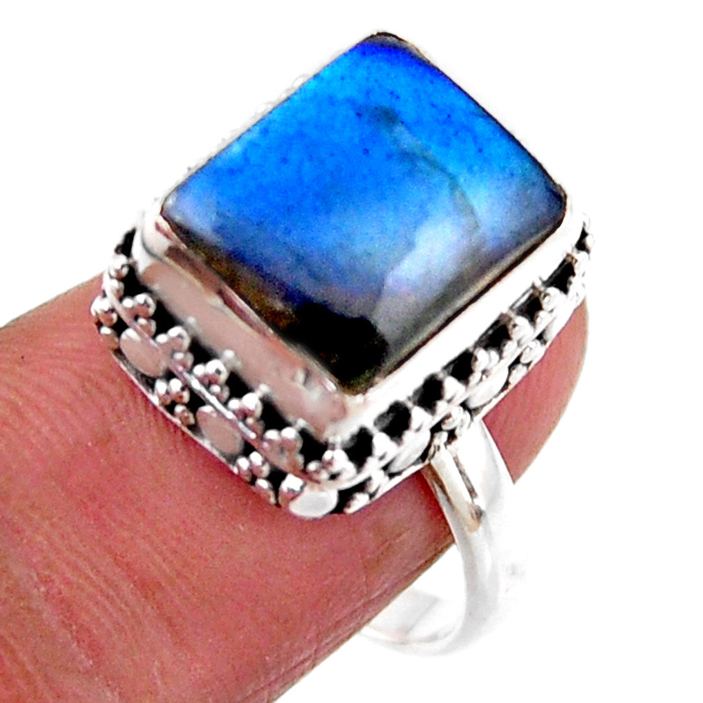 925 silver 5.01cts solitaire natural blue labradorite octagan ring size 8 r51537