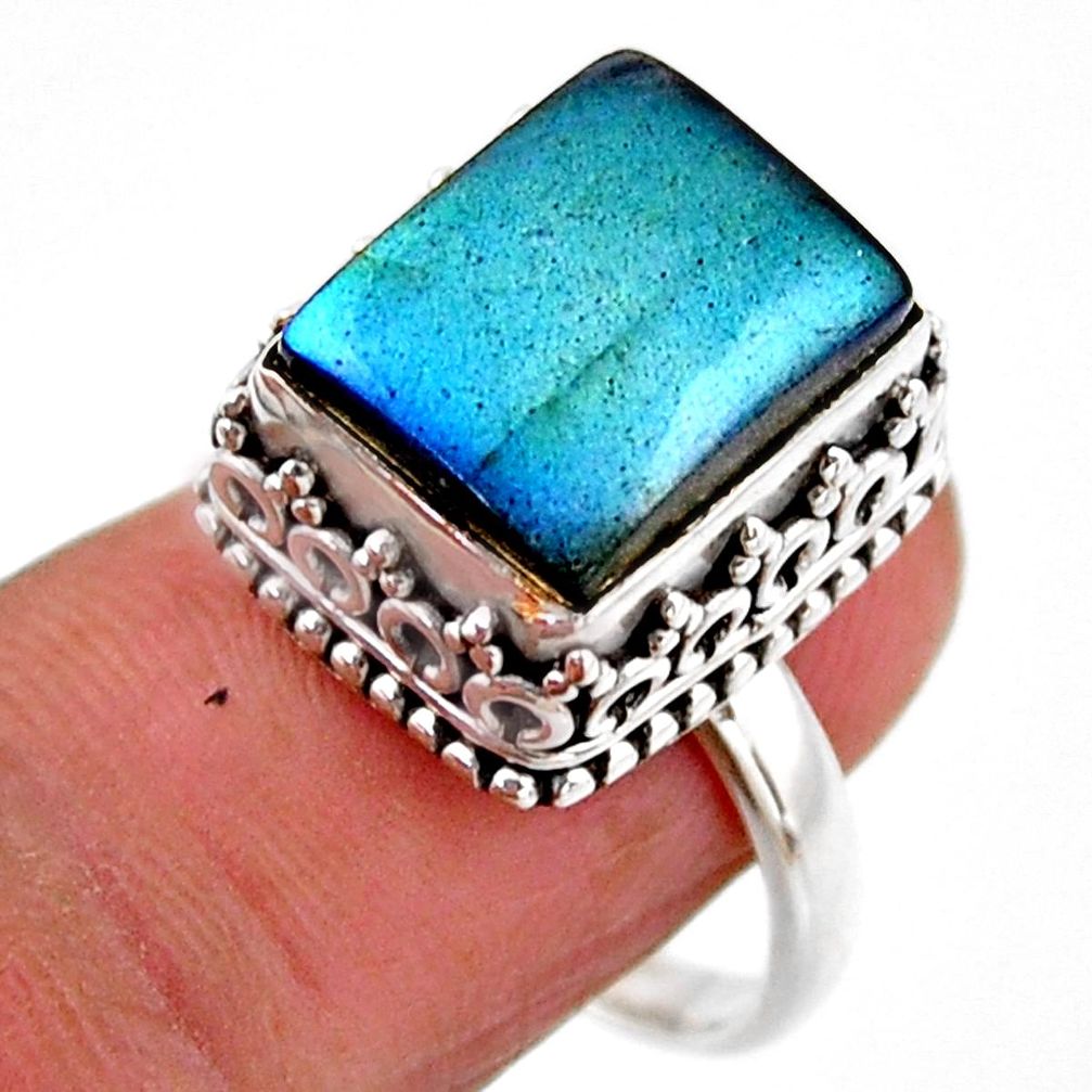925 silver 5.35cts solitaire natural blue labradorite octagan ring size 8 r51547